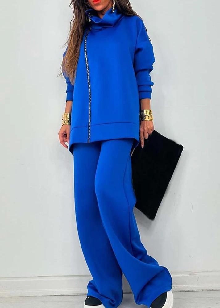 Loose Zip Sweatshirt Wide Leg Pants Suit