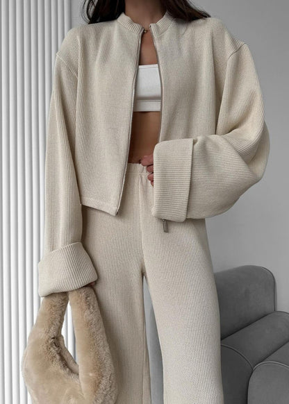 Avery Knit Lounge Set – Zip-up Jacket and Wide-leg Pants