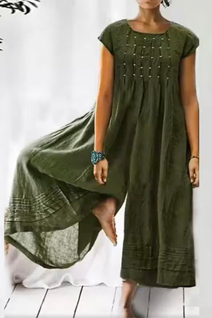 Ruched Short Sleeve Wide Leg Baggy Jumpsuit