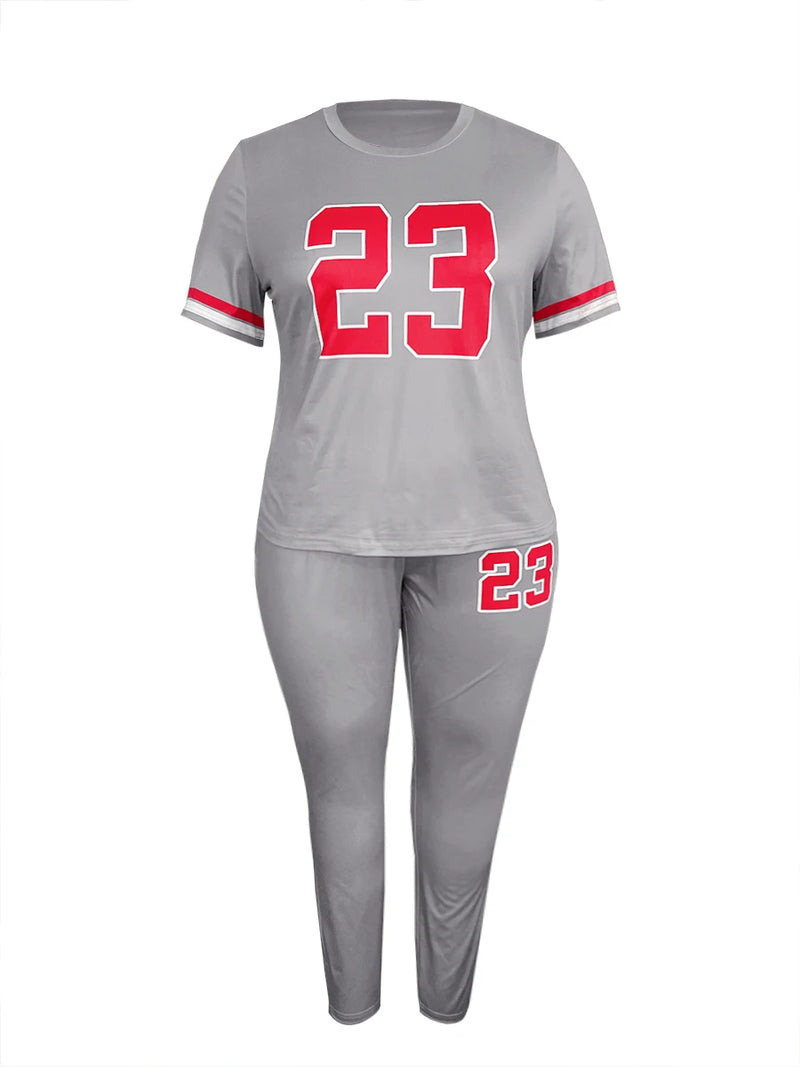 Summer Loose 2 Piece Set Letter Print Pocket Design Pants Set Short Sleeve