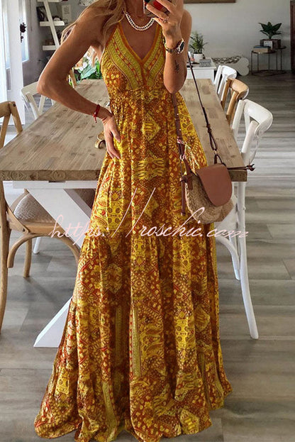 Celeste Printed Strap Elastic Waist Maxi Dresses