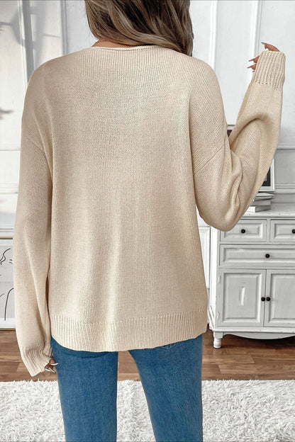 Tie-front Round Neck Color Knit Cardigan