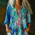 Women's Abstract Line Art Print Cotton And Linen Shirt elevenforest