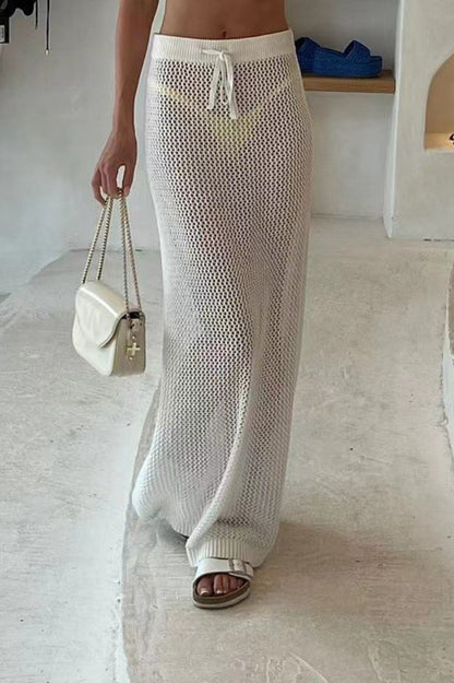Hollow Out Sheer Knit Beach Skirt