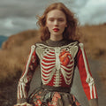 Comstylish Women's Halloween Skeleton Art And Flower Color Blocked Round Neck Sweater