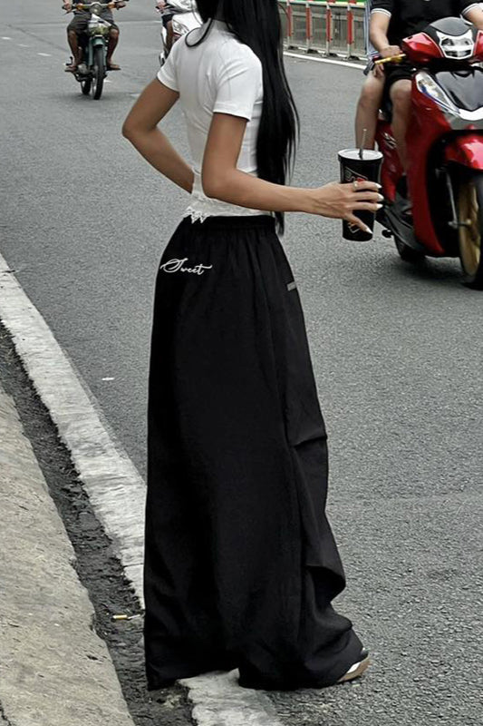 Street Style Lace-panel Cargo Pant