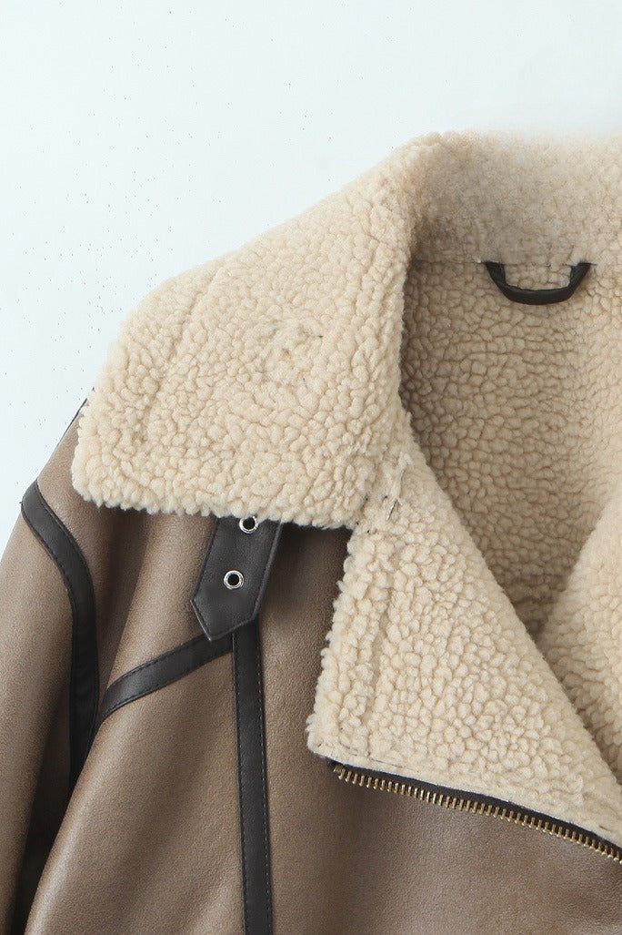 Patchwork Faux Suede Lapel Long Coat