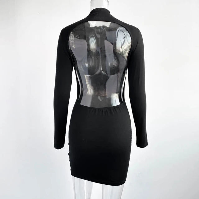 Black Backless Mini Dress for Long Sleeve Evening Club Party Dresses Bodycon Skinny Vestidos
