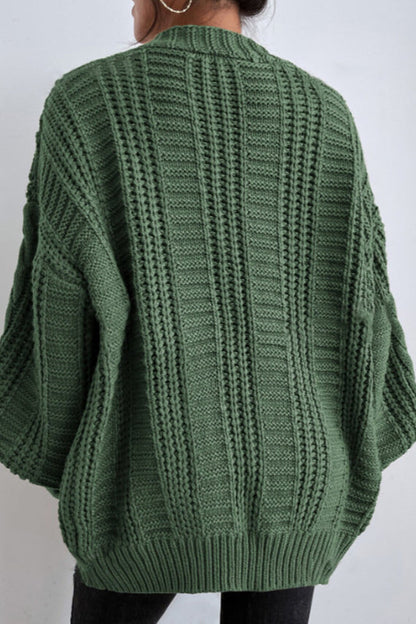 V-neck Cable Knit Balloon Sleeve Cardigan