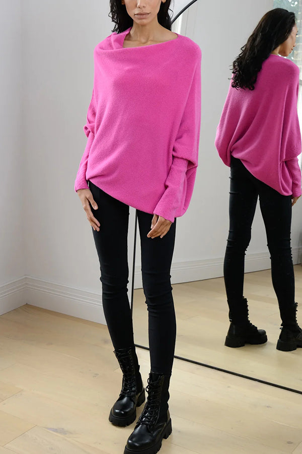 Color Round Neck Long Sleeve Loose Knitted Sweater