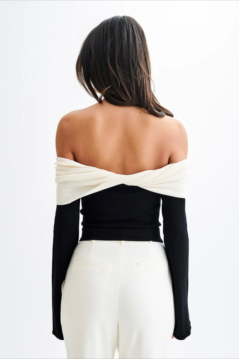 Off-shoulder Fitted Knit Sweater