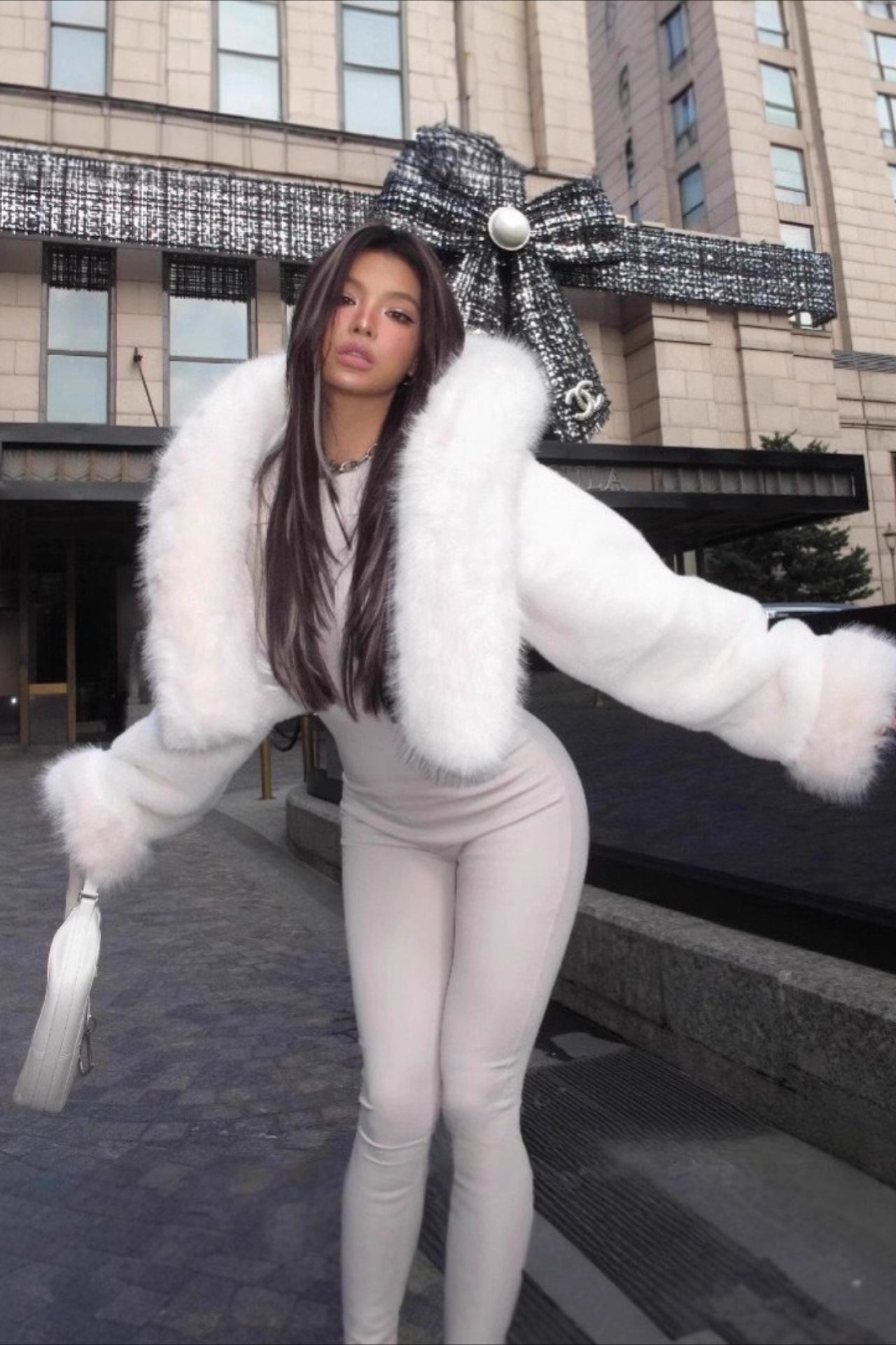 Color Plush Warm Short Hooded Coat