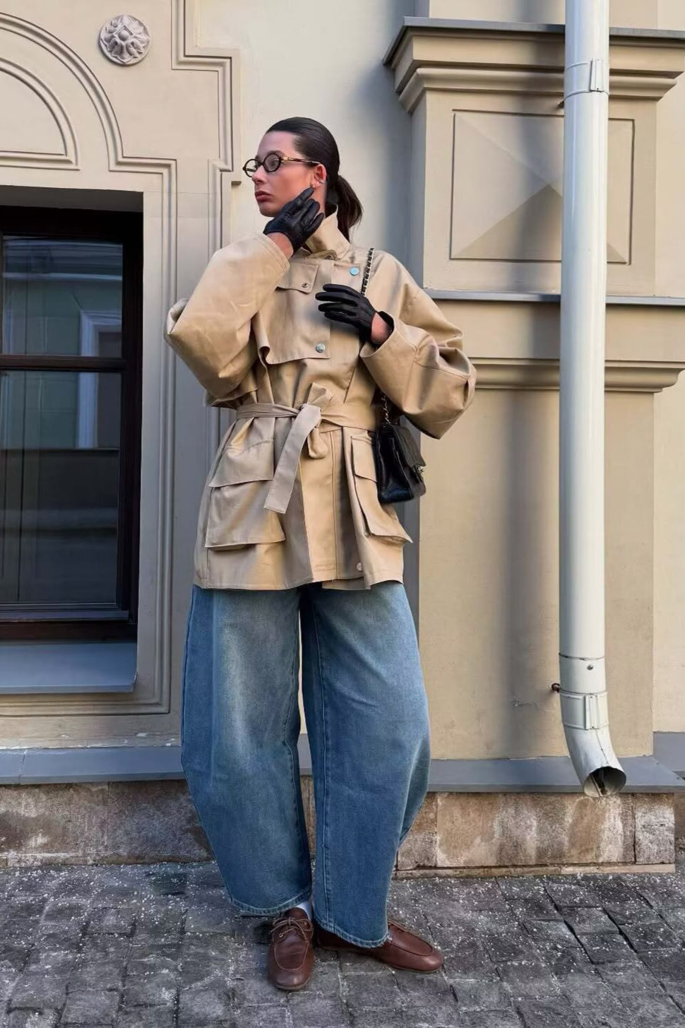 Lapel Belted Tailored Trench Coat