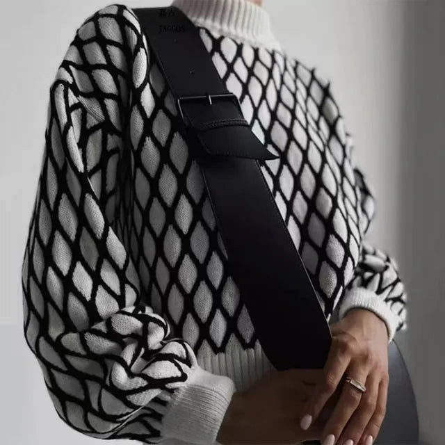 Striped Knitted Sweater Slim Loose Turtleneck ’s Tops Autumn Sport Pullover Woman High Neck