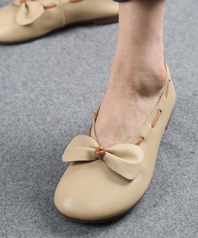 Chocolate Bow Cowhide Flat Shoes for