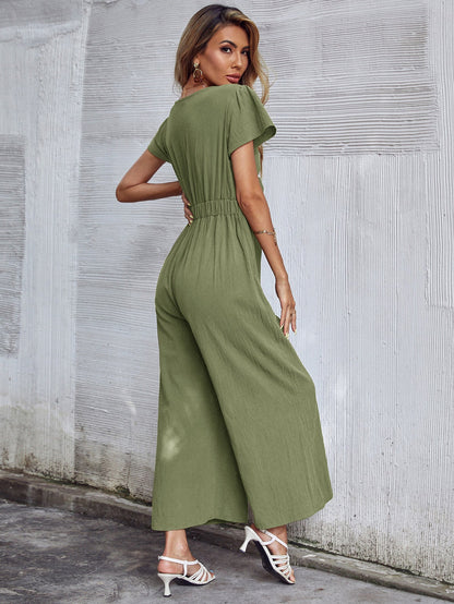 Tommy Bow Linen Blend Jumpsuit - Army Green