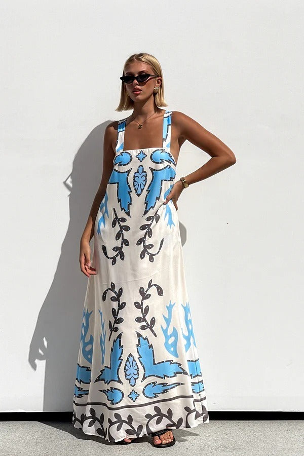 Print Sleeveless Vacation Maxi Dress
