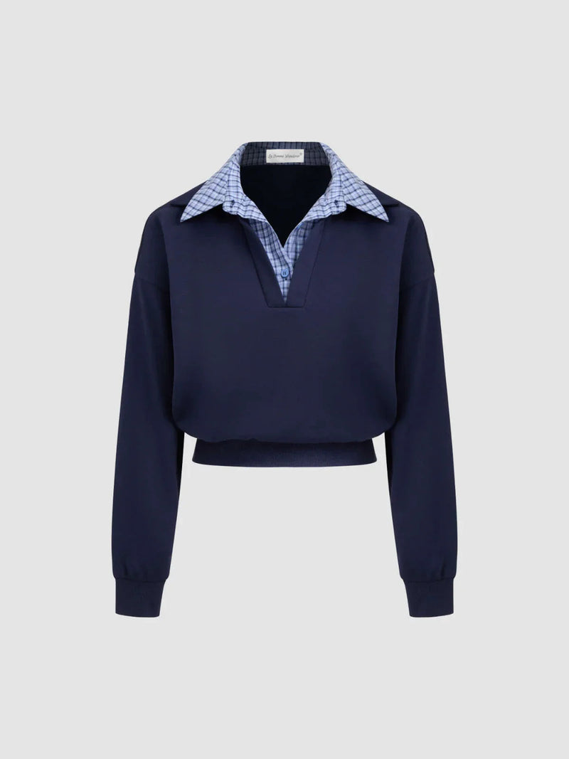 Terry Checks Collar Sweatshirt