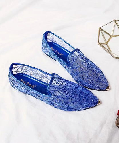 New Blue Breathable Hollow Out Flat Shoes Pointed Toe