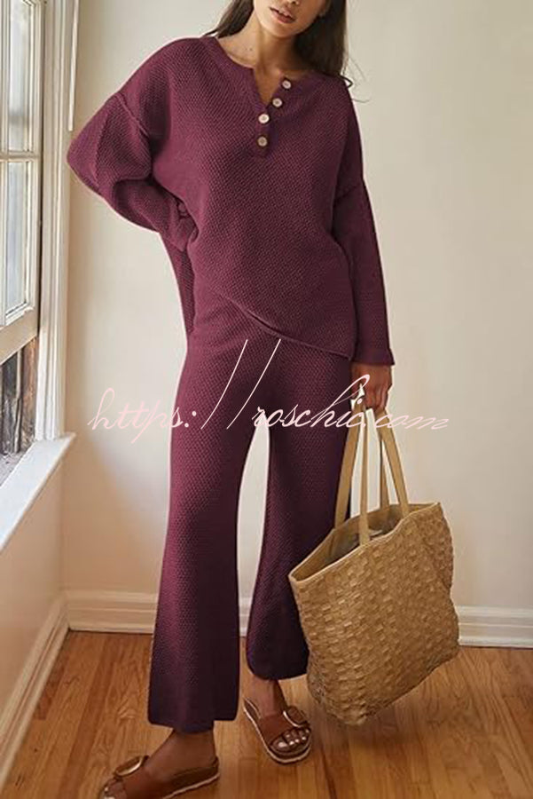 Heather Hailey Color Button V Neck Top and Pant Two Piece Set