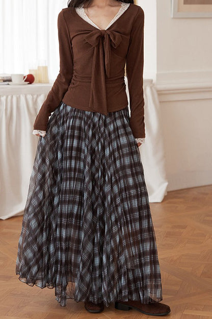 Plaid A-line Maxi Skirt