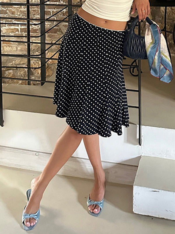 Black Polka Dot Ruffle Maxi Skirts