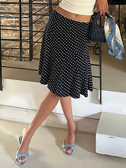Black Polka Dot Ruffle Maxi Skirts