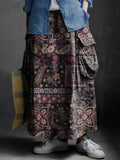 Women's Folk Floral Collage Art Print Casual Cotton and Linen Pocket S