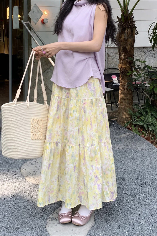 Monet Garden Yellow Midi Skirt