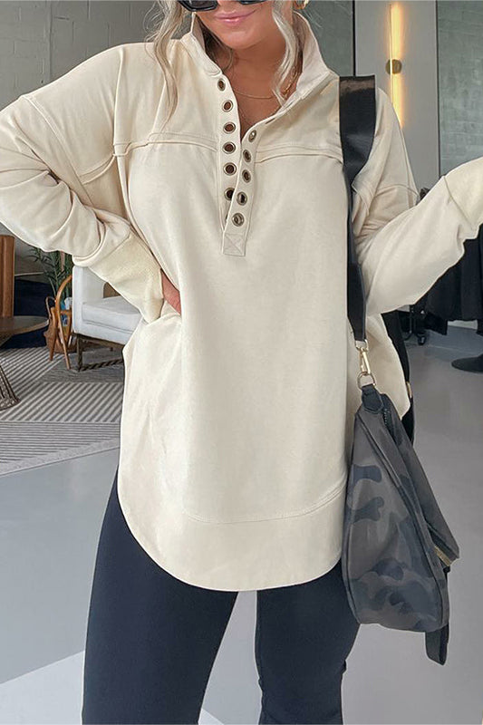Half Neck Thumbhole Cuff Pullover Sweatshirt