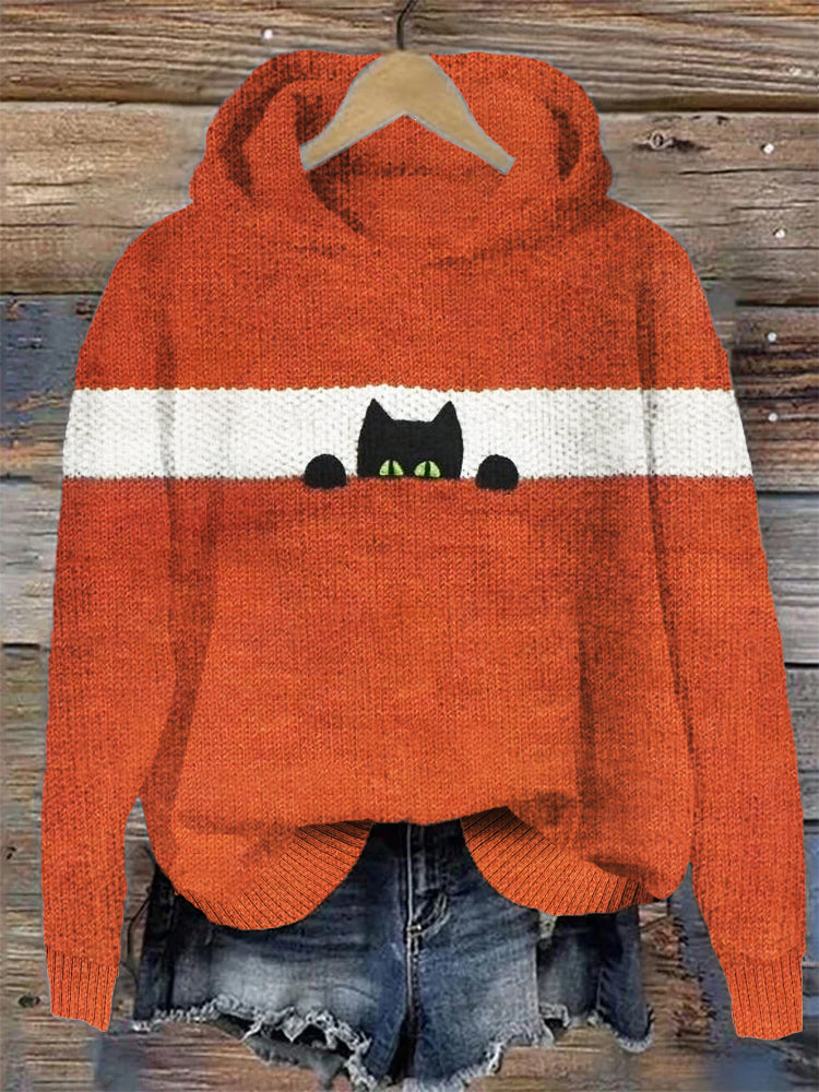 Funny Cat Knit Women's Hooded Sweater elevenforest