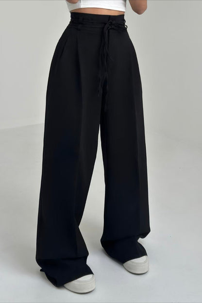 High Waist Tie Slim Straight Pants