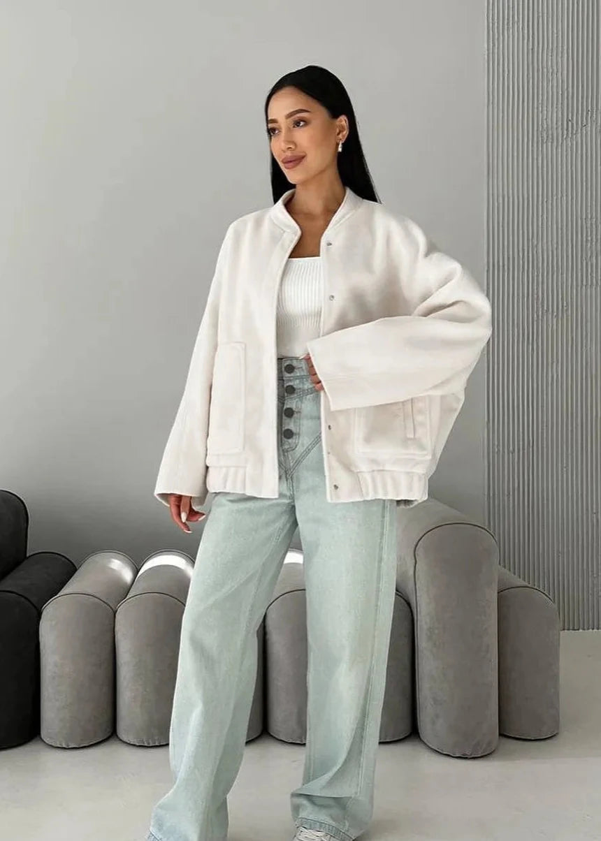 Luxe Oversized Stand Collar Coat With Large Pockets