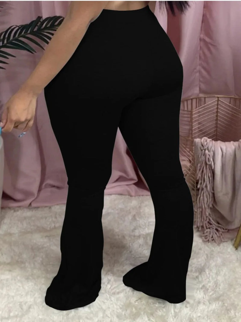 High Waist Flared Stretchy Pants ’s Color Full Length Trousers Home Style