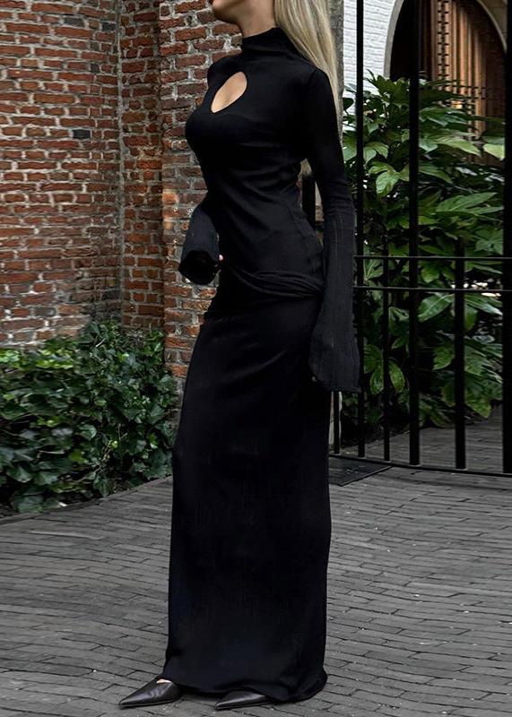 High Collar Cut-out Maxi Dress