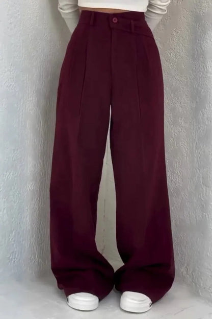 Button High Waist Long Fluid Pants