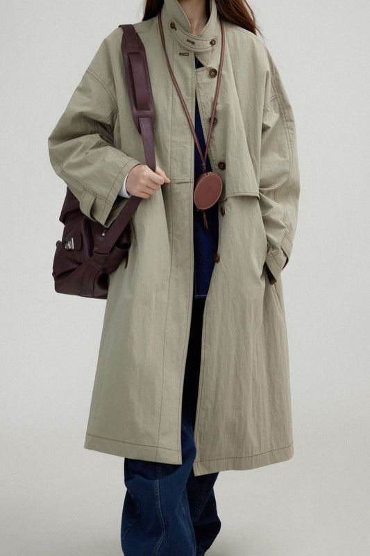 Stand Collar Wash Long Overcoat