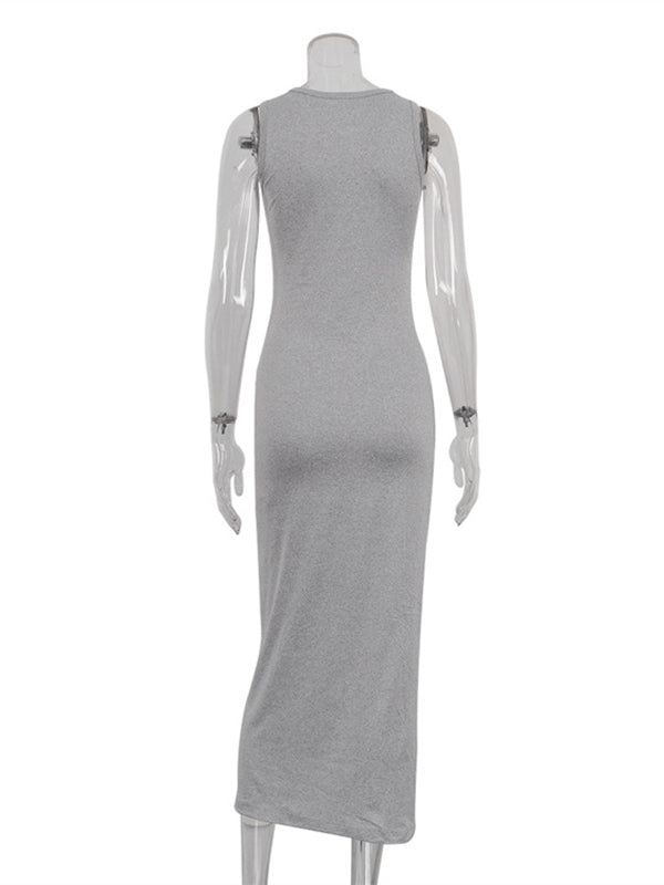 Long Sleeves Color Round-neck Inner Dress + Bodycon Outerwear Two Pieces Set