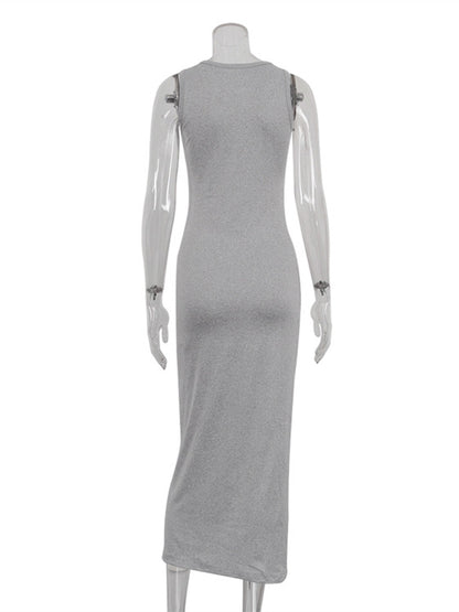 Long Sleeves Color Round-neck Inner Dress + Bodycon Outerwear Two Pieces Set