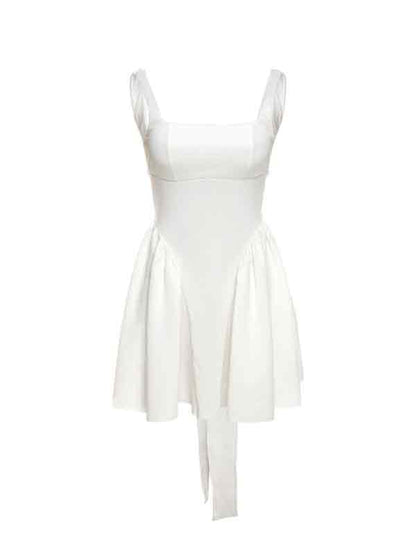 French Backless Lace Up Mini Dress With Tie Back