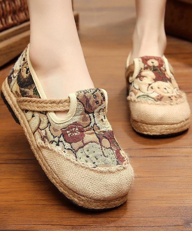 Green Little Bear Cotton Linen Flat Shoes