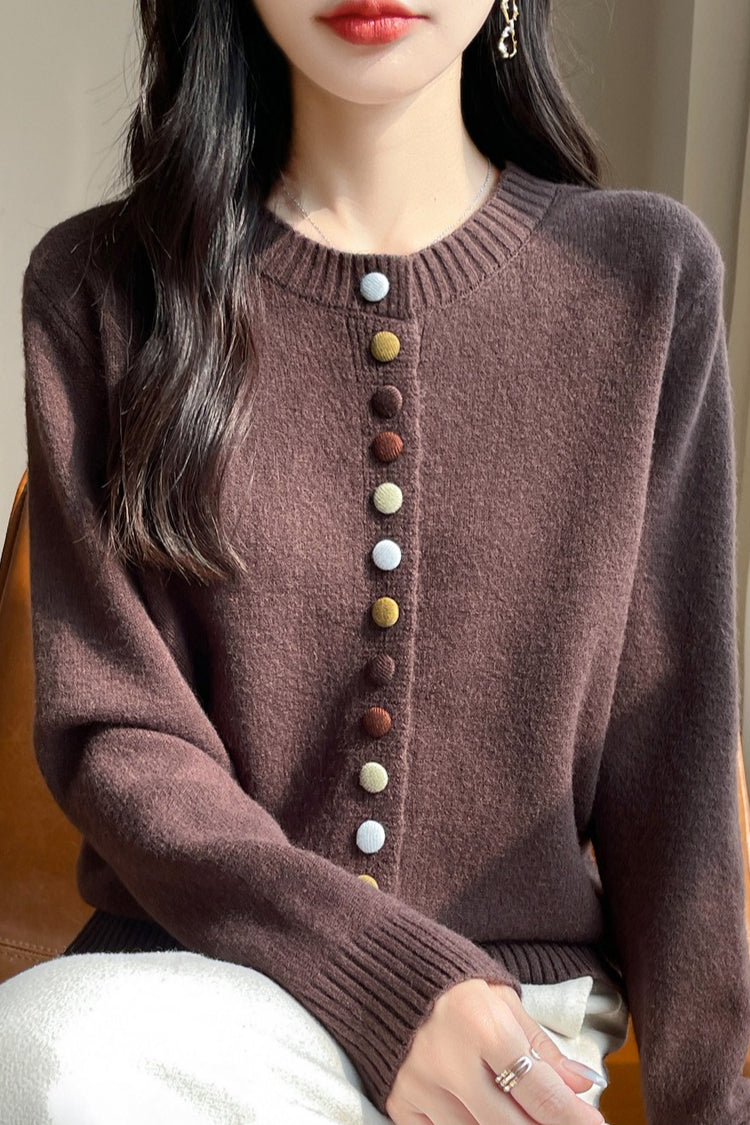 Color Button Velvet Cardigan
