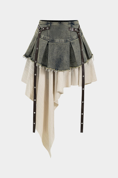 Patchwork Denim High Waist Skirt
