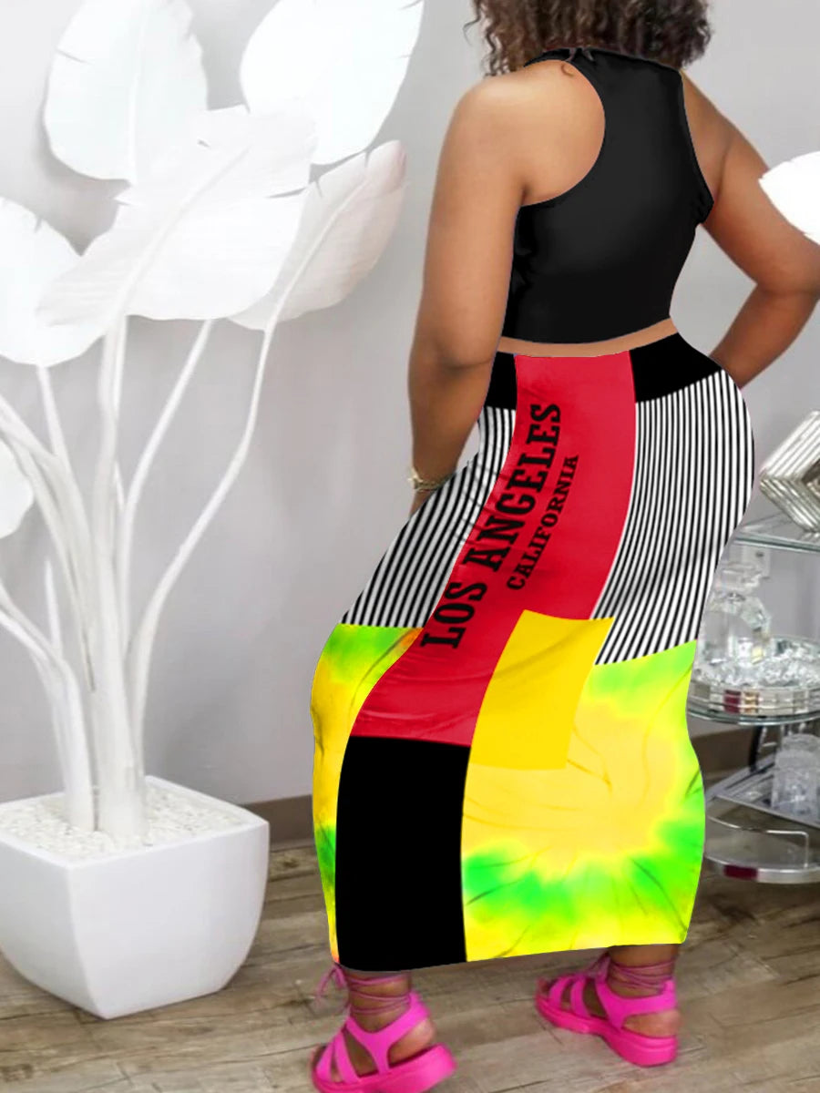 Outfits Two Piece Set ’s Letter Print Round Neck Crop Tank Top –