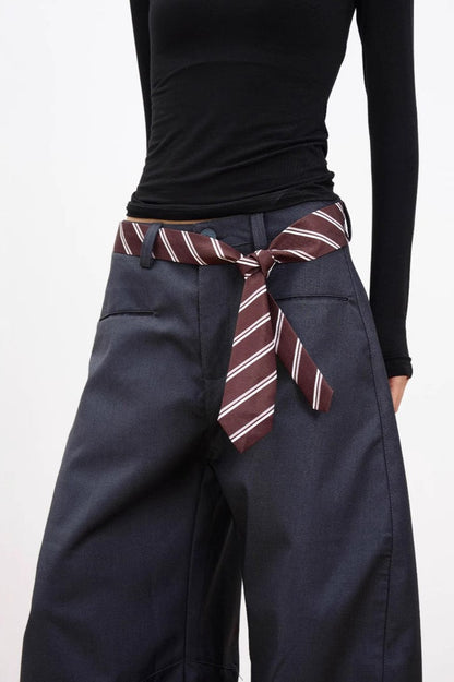 Belt Detail Curved Wide Leg Pants