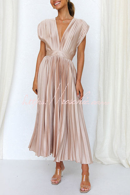 Hello Satin Pleated Midi Dress