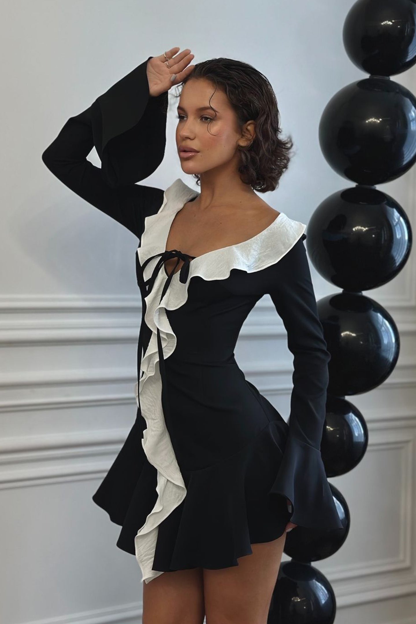 Sylvia Ruffle V-neck Mini Dress
