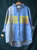 Abstract Art Striped Pattern Linen Blend Shirt elevenforest