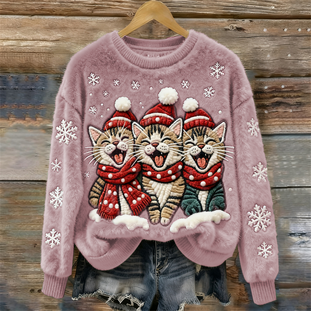 Comstylish Christmas Cats Women's Cozy Plush Sweater