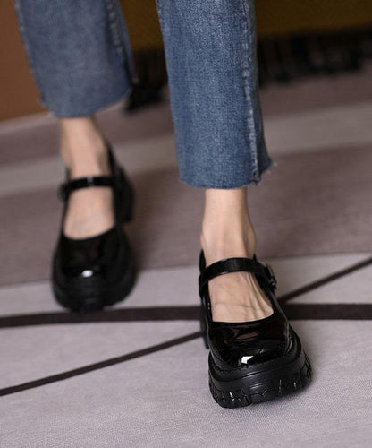 Black Flat Feet Shoes Buckle Strap Platform Flat Shoes for